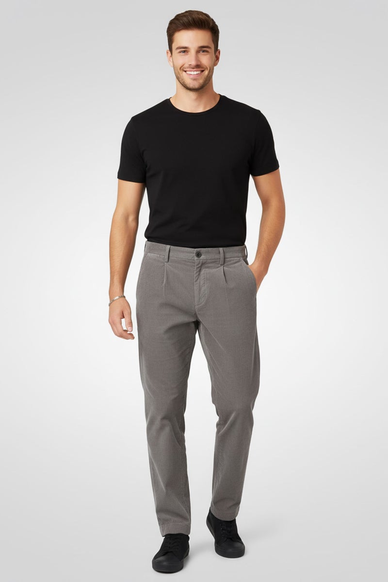 Celio Men Straight Stretchable Corduroy Pants, Grey - Image 1