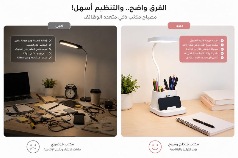 Multifunctional LED Desk Lamp with Pen Holder and Phone Base - Eye Comfort Study Lamp Modern Design for Study and Work - Image 4
