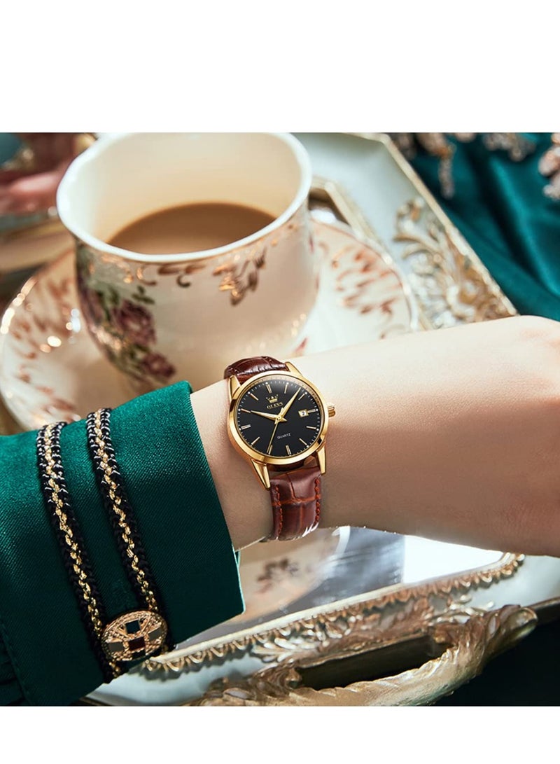 أوليفز ساعة  للسيدات أنيقة من الجلد البني كرونوغراف - Image 2