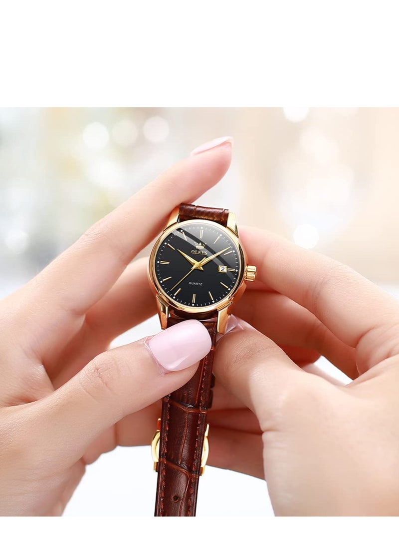 أوليفز ساعة  للسيدات أنيقة من الجلد البني كرونوغراف - Image 3