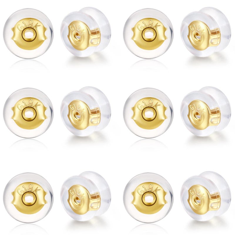 Kerryjewl 18K Gold Locking Secure Earring Backs for Studs Silicone Earring Backs Replacements for StudsDroopy Ears NoIrritate Hypoallergenice Backings for Women Men Gold