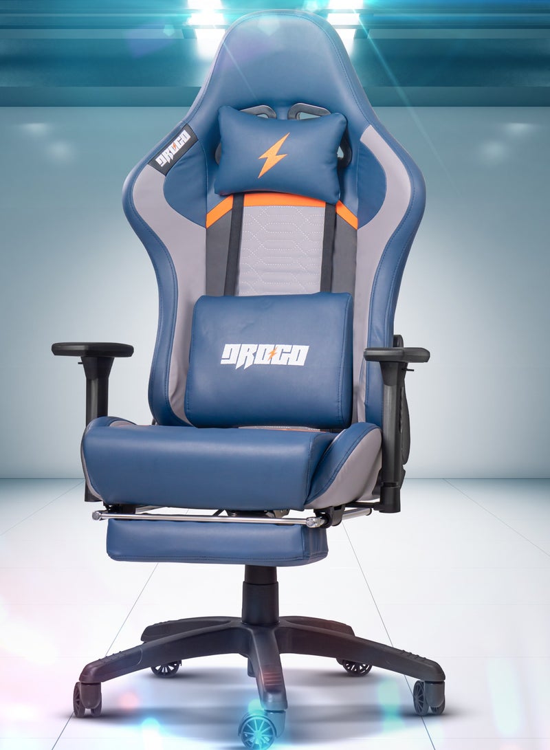 DROGO Drogo Ergonomic Gaming Chair with 7 Way adjustable Seat PU Leather 3D Armrest Desk Chair Head & USB Massager Lumbar Pillow Video Games Chair Home Office Chair with Full Recliner Back Footrest Blue - Image 1