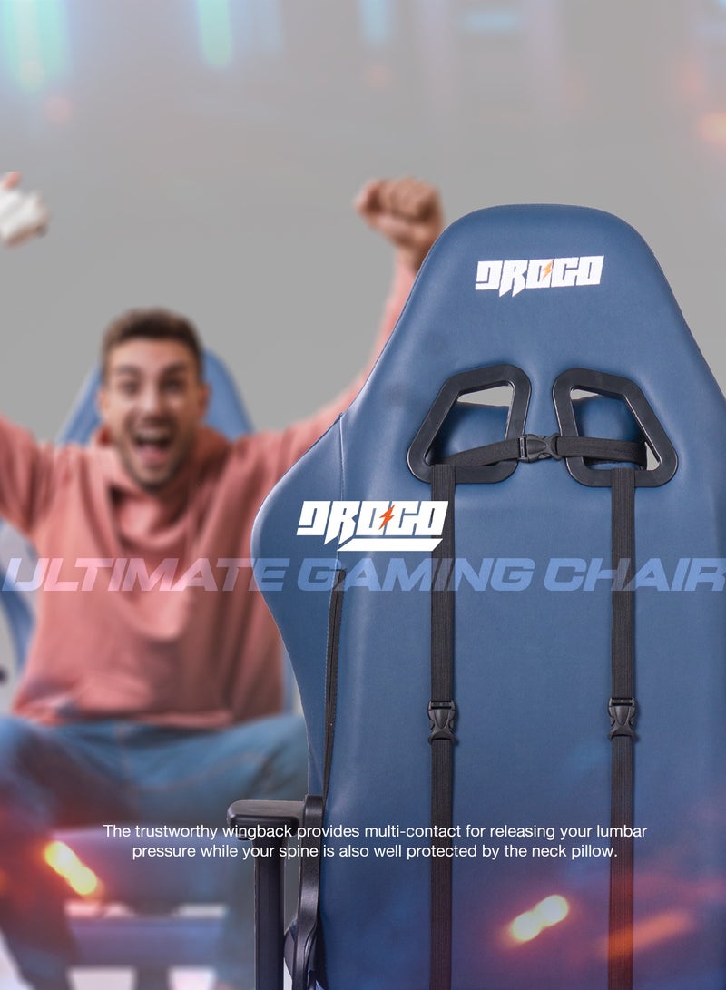 DROGO Drogo Ergonomic Gaming Chair with 7 Way adjustable Seat PU Leather 3D Armrest Desk Chair Head & USB Massager Lumbar Pillow Video Games Chair Home Office Chair with Full Recliner Back Footrest Blue - Image 2