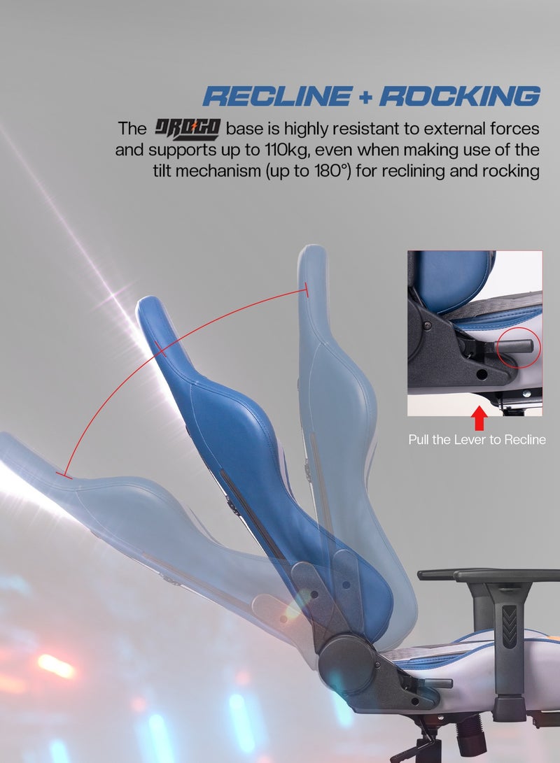 DROGO Drogo Ergonomic Gaming Chair with 7 Way adjustable Seat PU Leather 3D Armrest Desk Chair Head & USB Massager Lumbar Pillow Video Games Chair Home Office Chair with Full Recliner Back Footrest Blue - Image 3