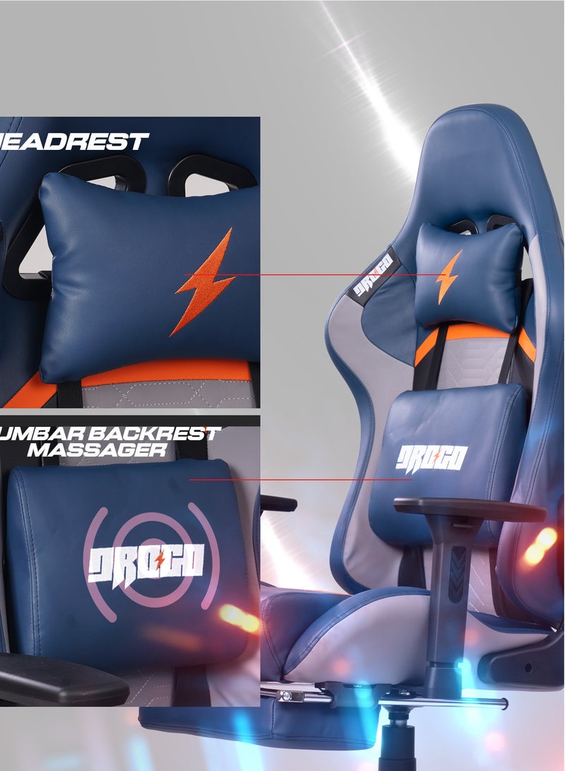 DROGO Drogo Ergonomic Gaming Chair with 7 Way adjustable Seat PU Leather 3D Armrest Desk Chair Head & USB Massager Lumbar Pillow Video Games Chair Home Office Chair with Full Recliner Back Footrest Blue - Image 5