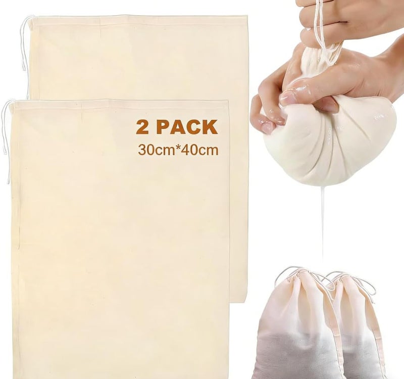 2 PCS Reusable Cheesecloth Strainer Bags (30x40cm), 100% Cotton Unbleached Grade 100 Hemmed Cloth for Cooking, Juicing, Cheese Making & Craft Projects - Image 1