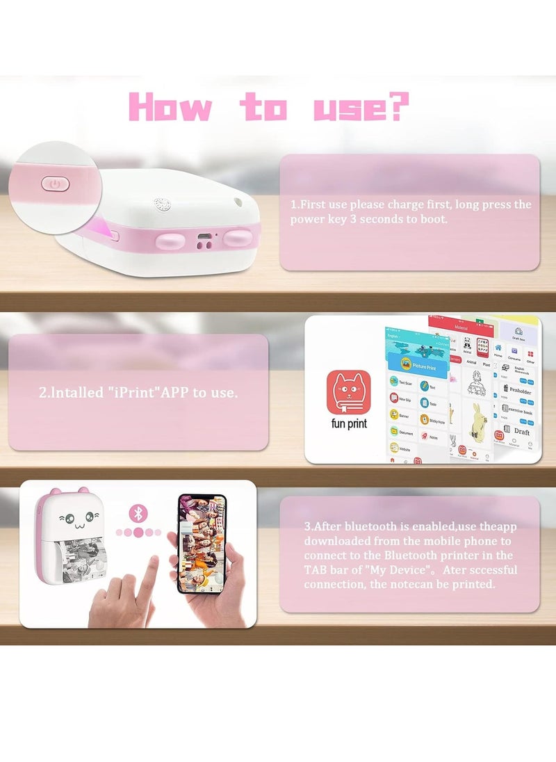 Houmt - Label Maker Mini Photo Printer Bluetooth Inkless Printer with 1 Roll Thermal Printing Paper Compatible with iOS Android Small Pocket Printer for Photo Notes Receipt Memos - Image 1