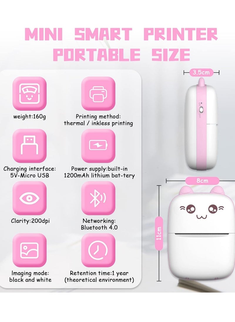 Houmt - Label Maker Mini Photo Printer Bluetooth Inkless Printer with 1 Roll Thermal Printing Paper Compatible with iOS Android Small Pocket Printer for Photo Notes Receipt Memos - Image 1