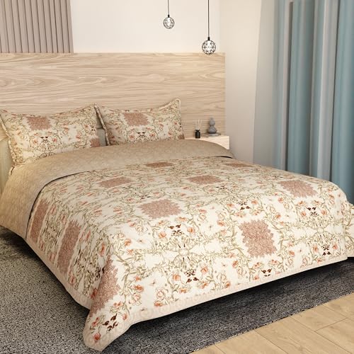 Akshya Reversible Quilted Bedcover Set Cotton King Size Bedsheet with Ultrasonic Stitching Lightweight AC Quilt for All Season Use Includes 2 Pillow Covers with Storage Bag - Image 1