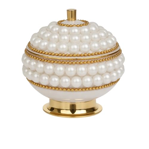 Salvus APP SOLUTIONS Brass Pearl Sindoor Box for Women, Decorative Kumkum Dani with Lid for Pooja, Bridal Gift, Temple Mandir Decor & Dressing Table Vanity (White, 2x2 Inch) - Image 1