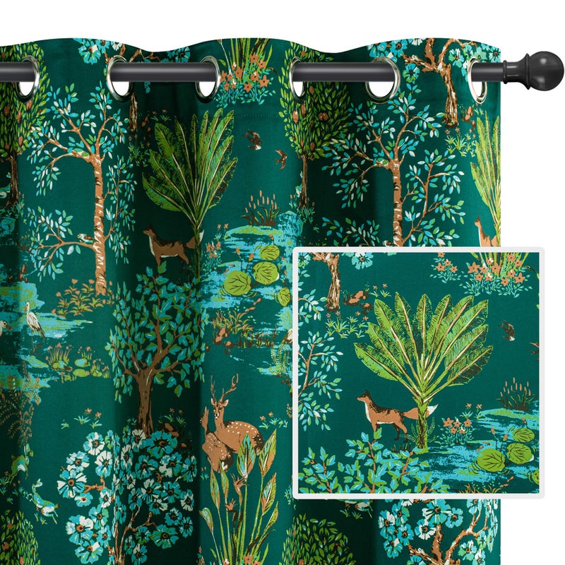 DriftAway Animal Forest Curtains for Bedroom 84 Inch Room Darkening Unlined Tropical Jungle Thermal Window Drapes Watercolor Woodland Tree Pattern Grommet 2 Panels