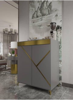 Modern Small Shoe Cabinet with Two Doors - Elegant Gray with Gold Accents - 100x80 cm