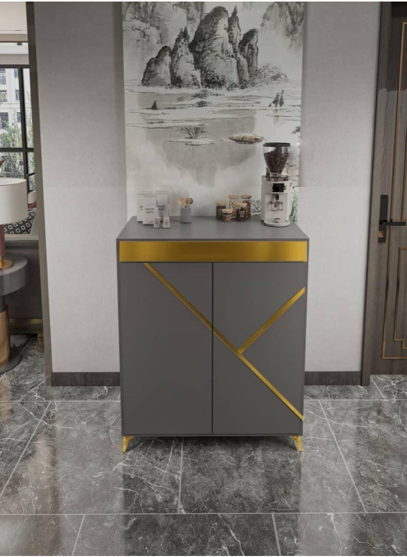 ZAHRAT ALFKHAMAH - Modern Small Shoe Cabinet with Two Doors - Elegant Gray with Gold Accents - 100x80 cm - Image 1