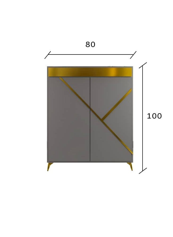 ZAHRAT ALFKHAMAH - Modern Small Shoe Cabinet with Two Doors - Elegant Gray with Gold Accents - 100x80 cm - Image 1