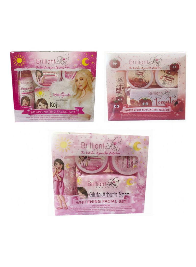 Brilliant Skin مجموعة الوجه المجدد + تقشير الوجه بالطرخون + مع مجموعة الوجه المبيضة الوردية