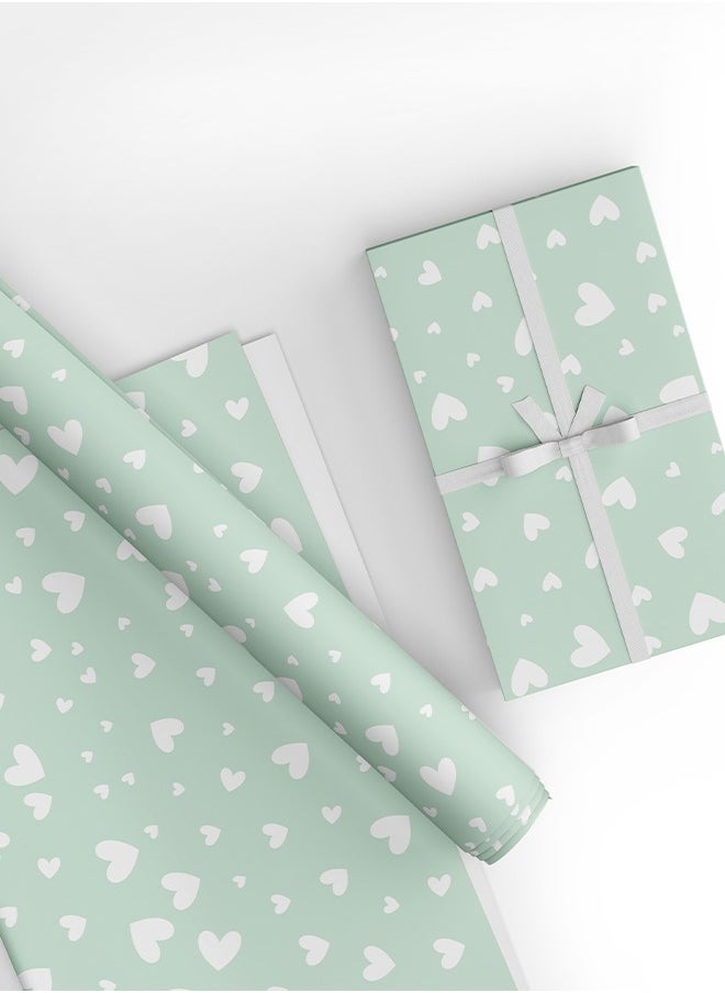 Share the Love Mini Hearts Wrapping Paper Green (Pack of 4)  - Image 1
