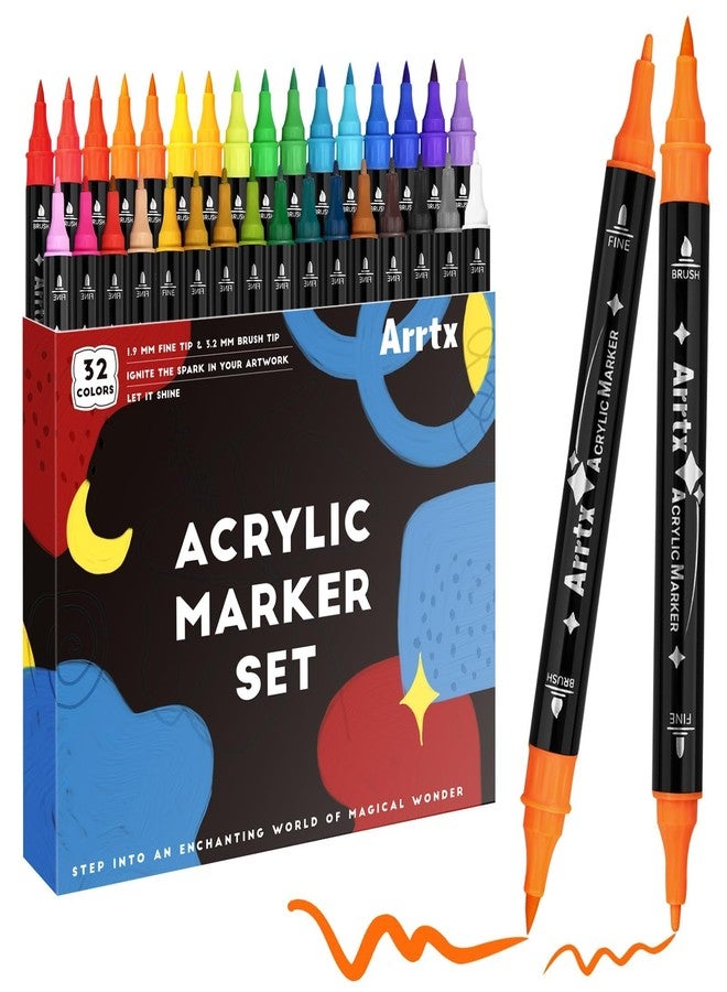 Arrtx Acrylic Paint Pens Markers 32 Colors, Dual Tip Acrylic Markers with Brush Tip and Fine Tip, Art Markers for Rock Painting, Paper, Wood, Canvas, Glass, Ceramic, Stone, DIY Crafts Supplies - Image 1