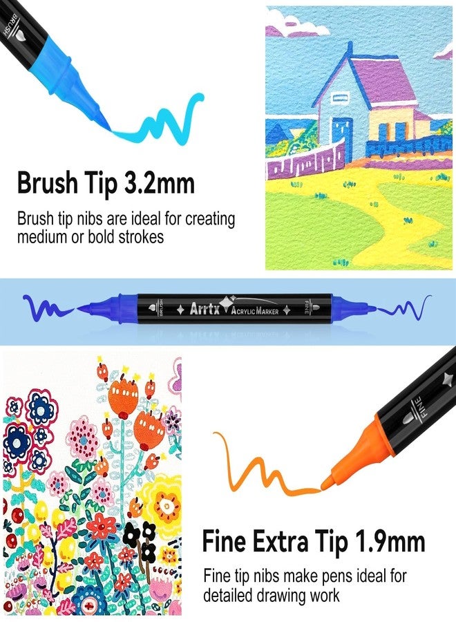 Arrtx Acrylic Paint Pens Markers 32 Colors, Dual Tip Acrylic Markers with Brush Tip and Fine Tip, Art Markers for Rock Painting, Paper, Wood, Canvas, Glass, Ceramic, Stone, DIY Crafts Supplies - Image 2