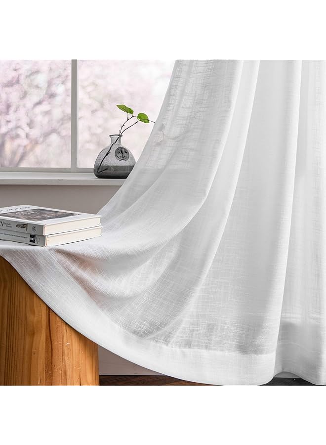 Zaboon ستائر شبه شفافة من الكتان الأبيض بطول 84 بوصة لغرفة المعيشة وغرفة النوم، ستائر فوال من الكتان الطبيعي مع جيوب قضيب، 52 × 84 بوصة (لوحتان) - Image 1