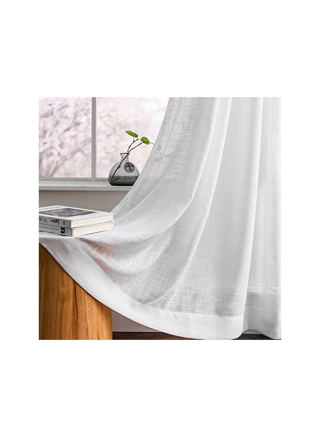 Zaboon ستائر شبه شفافة من الكتان الأبيض بطول 84 بوصة لغرفة المعيشة وغرفة النوم، ستائر فوال من الكتان الطبيعي مع جيوب قضيب، 52 × 84 بوصة (لوحتان) - Image 2