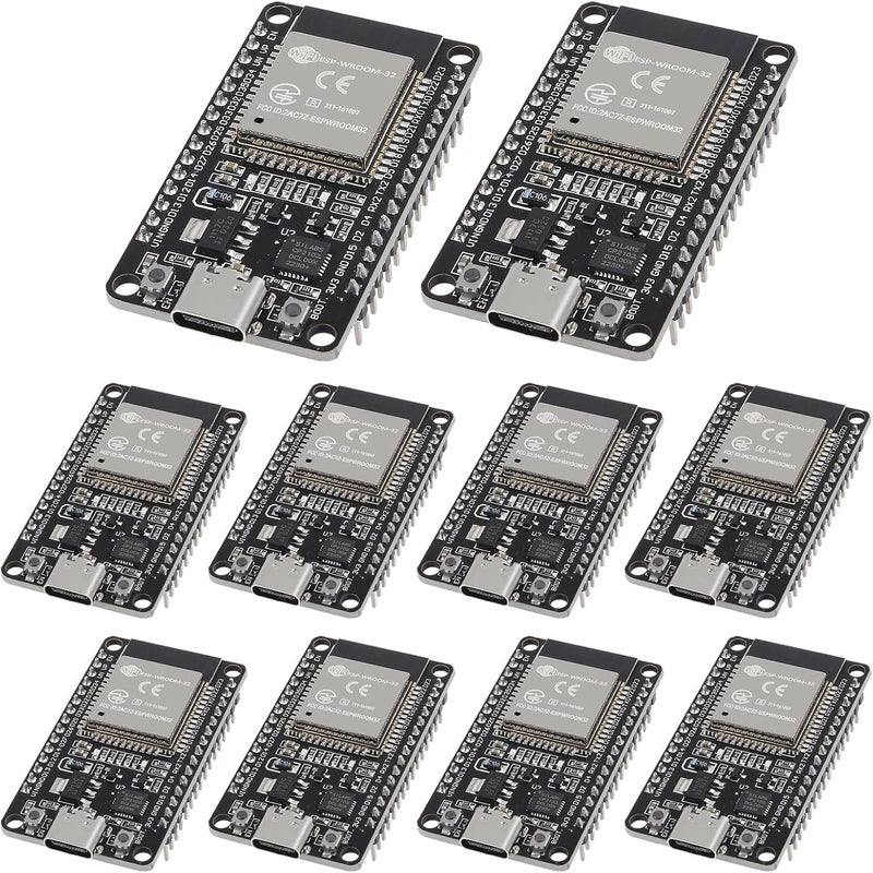 AiTrip 10PCS Type C ESP-WROOM-32 ESP32 ESP-32D Chip CP2102 Development Board 2.4GHz Dual-Mode WiFi + Bluetooth Dual Cores Microcontroller Processor Integrated with Antenna RF AMP Filter AP STA - Image 1