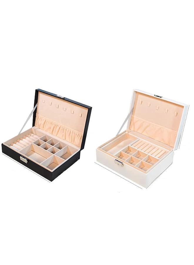 PROMASS Box Organizer for Women Girls, Large Leather Jewelry Organizer Storage Case with Two Layers Display for Earrings Bracelets Rings Watches - white - Image 3
