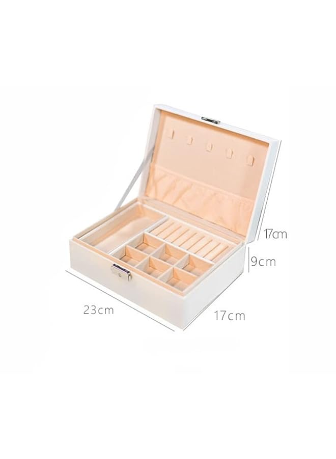 PROMASS Box Organizer for Women Girls, Large Leather Jewelry Organizer Storage Case with Two Layers Display for Earrings Bracelets Rings Watches - white - Image 2
