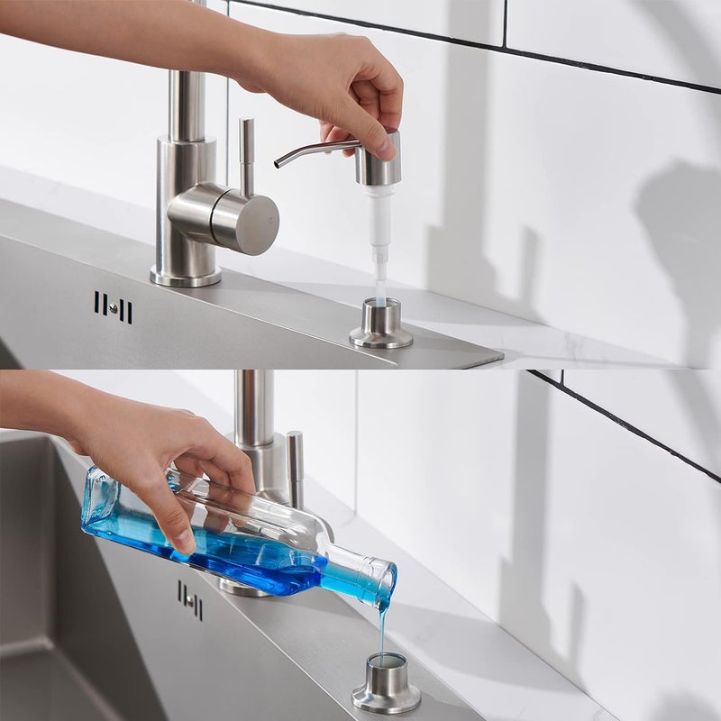 Wardock Sink Soap Dispenser Brushed Nickel, Soap Dispenser for Kitchen Sink Stainless Steel Refill from The Top Built in Sink Soap Dispensers with 13 OZ Soap Bottle - Image 4