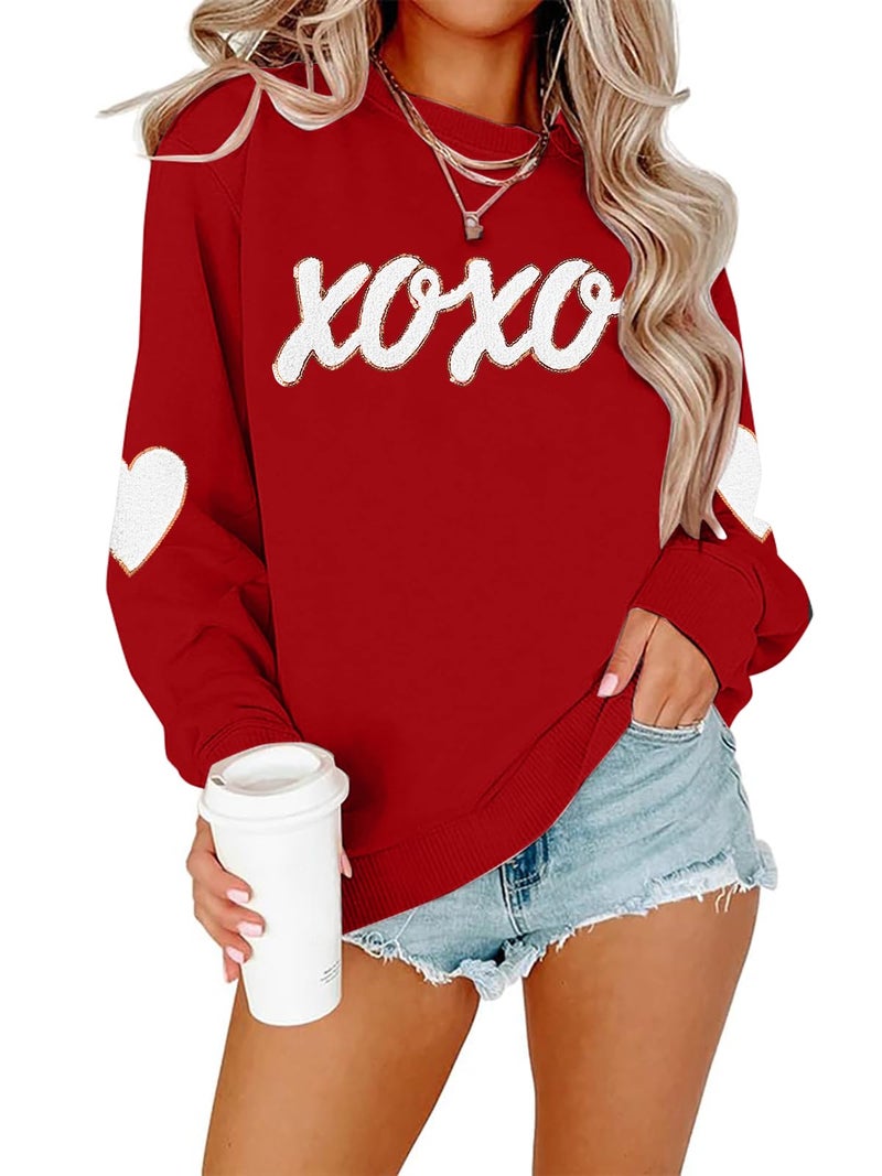 MAXIMGR Valentines Sweatshirts Women Love Sweatshirt - Embroidered Sequin Heart Shirts Valentine Gifts Pullover Tops - Image 1