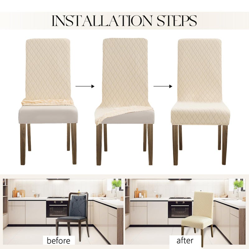 MOSAYT 100% Waterproof Dining Room Chair Covers Set of 4, Super Fit Stretch Jacquard Parson Chairs Slipcovers Removable Washable Chair Seat Protectors for Home, Kitchen, Banquet (Beige) - Image 5