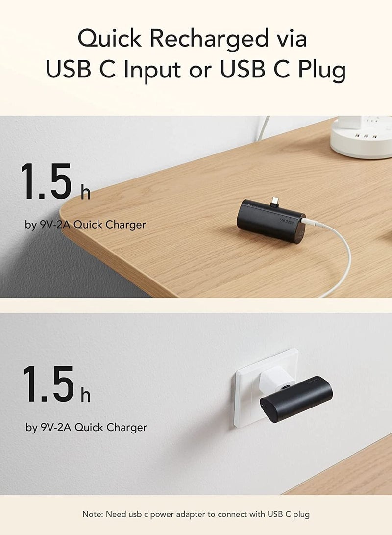 فيجير VEGER 5000mAh Mini Power Bank,20W Fast Charging Portable Charger USB C Battery Pack Compatible with USB C Phones Samsung Huawei Pixel and More,Black - Image 3