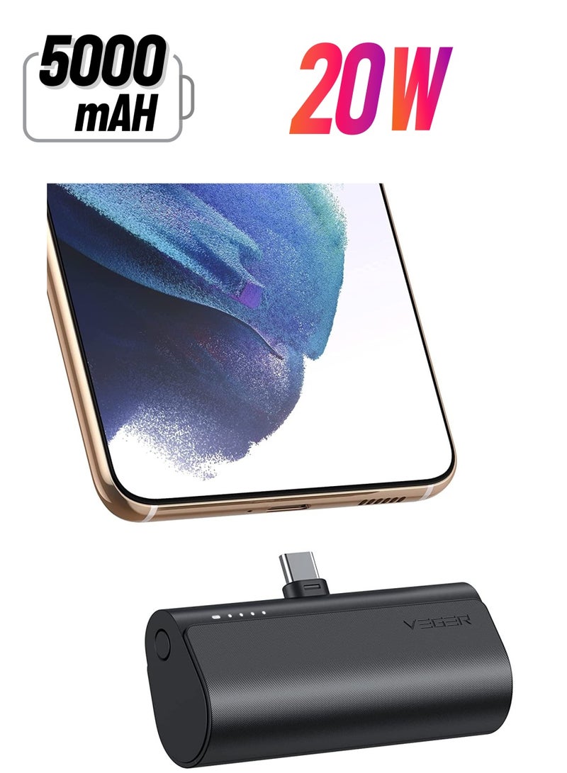 فيجير VEGER 5000mAh Mini Power Bank,20W Fast Charging Portable Charger USB C Battery Pack Compatible with USB C Phones Samsung Huawei Pixel and More,Black - Image 1