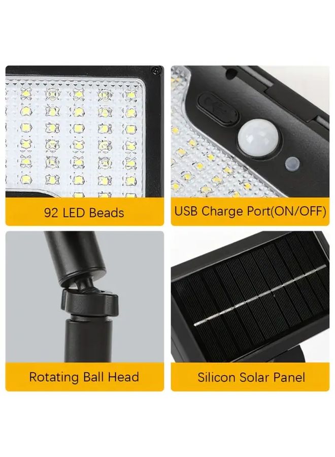 ضوء استشعار الحركة الشمسي 92 لمبة LED رأس قابل للتعديل 360 درجة 3 أوضاع تشغيل وإيقاف تلقائي للخارج - Image 5