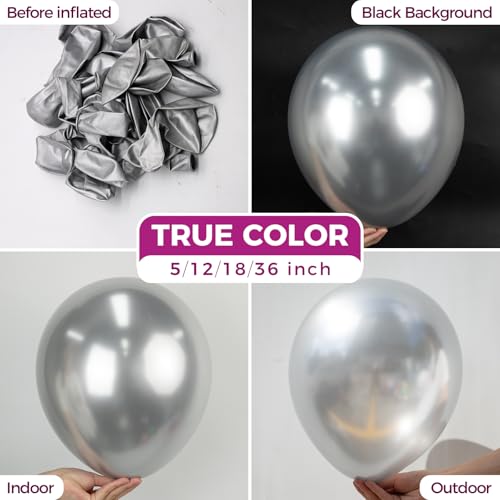 Bezente Silver Metallic Chrome Latex Balloons, 100 Pack 12 inch Silver Round Helium Balloons for New Years Wedding Anniversary Bridal Shower Birthday Bachelorette Party Decorations - Image 2