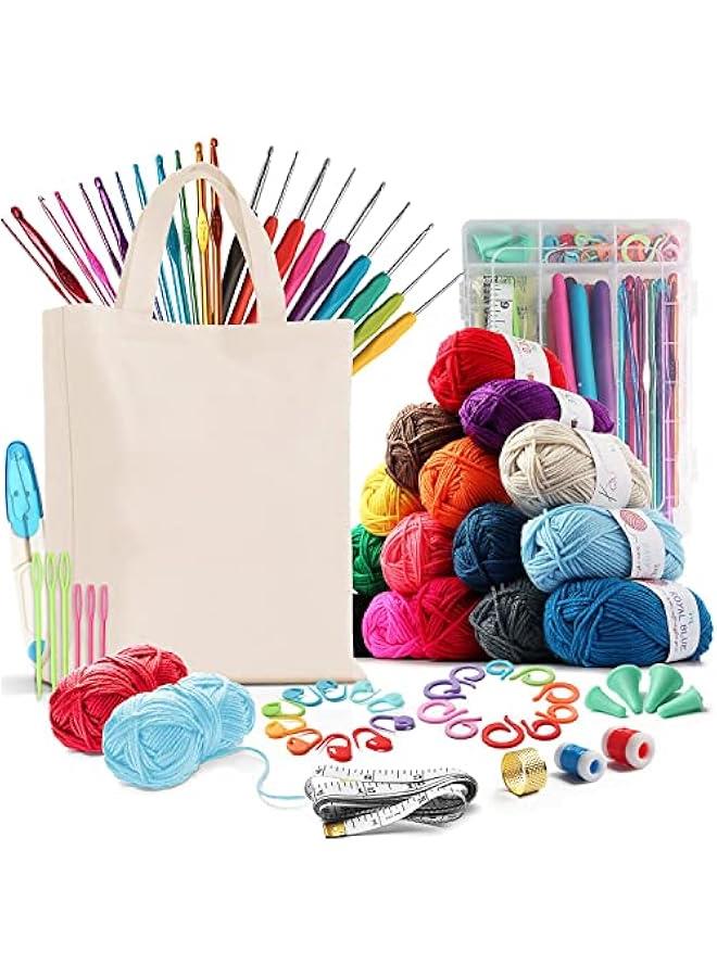 RYNX Crochet Kit with Yarn Hooks Set Premium Bundle Includes Balls Needles Accessories Canvas Tote Bag Starter  for Kids Adults Beginners Professionals - Image 1