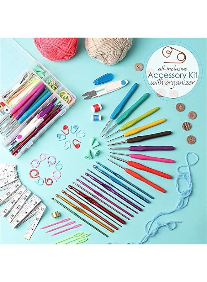 RYNX Crochet Kit with Yarn Hooks Set Premium Bundle Includes Balls Needles Accessories Canvas Tote Bag Starter  for Kids Adults Beginners Professionals - Image 2