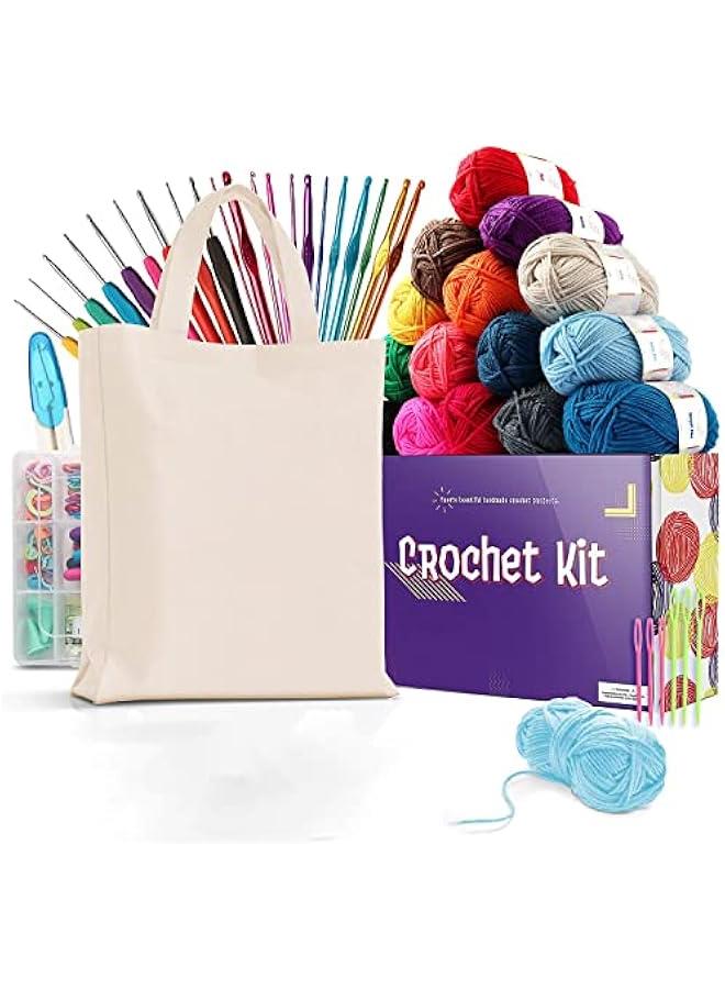 RYNX Crochet Kit with Yarn Hooks Set Premium Bundle Includes Balls Needles Accessories Canvas Tote Bag Starter  for Kids Adults Beginners Professionals - Image 3