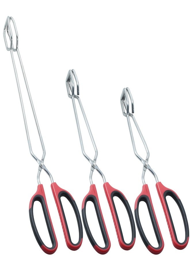 HINMAY Stainless Steel Kitchen Scissor Tongs Set for Cooking, Grilling & Serving, 3-Piece with Red Handle (10/12/16 Inch) - Image 1