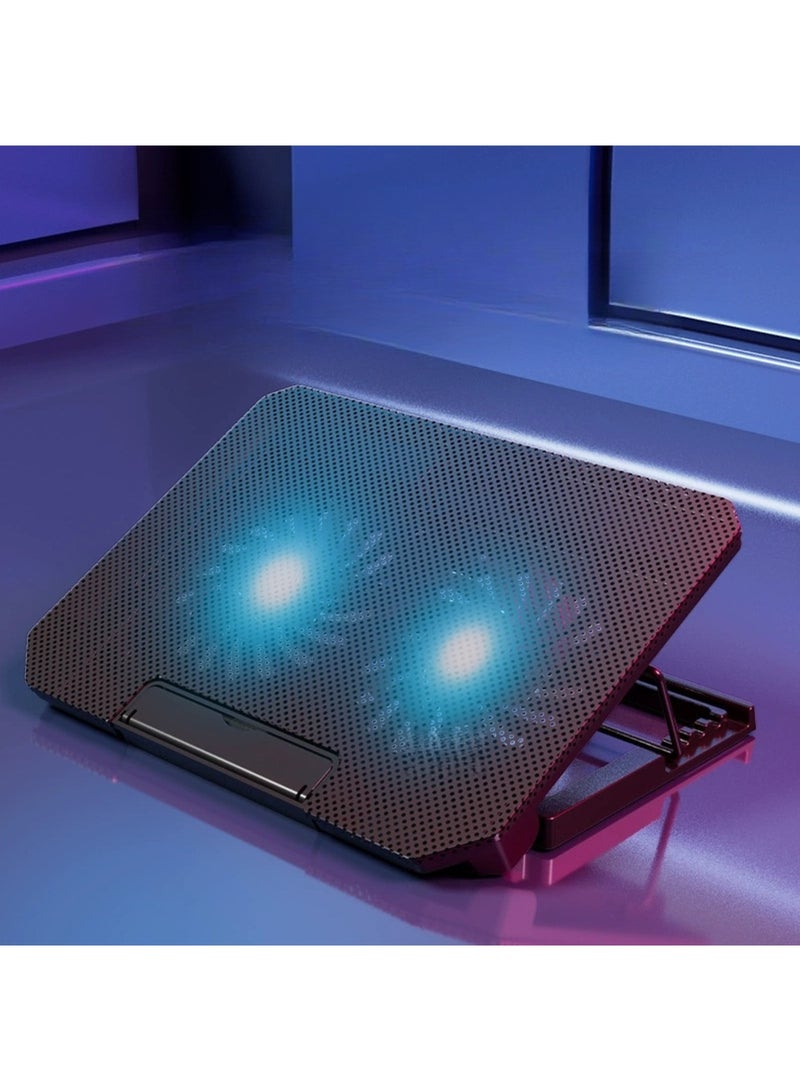 مبرد كمبيوتر محمول مريح مع مروحتين هادئتين - وسادة تبريد قابلة للتعديل لأجهزة الكمبيوتر المحمول مقاس 14-15.6 بوصة ومنافذ USB مزدوجة وتحكم في السرعة - Image 1