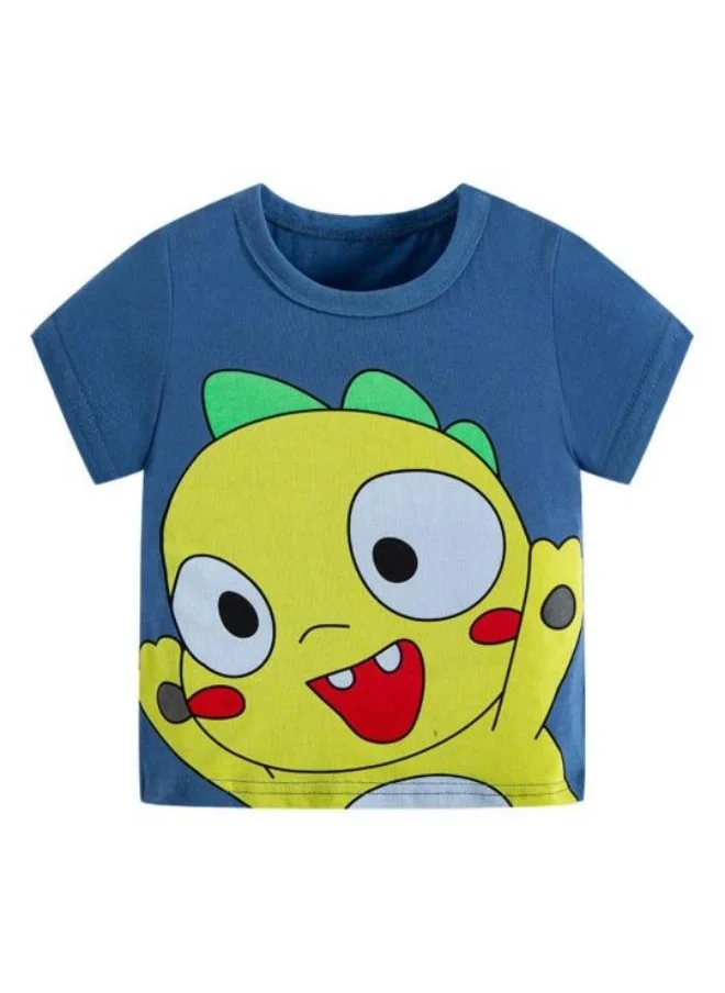 YUNIQEE Blue Printed Short Sleeve Crew Neck T-Shirt
