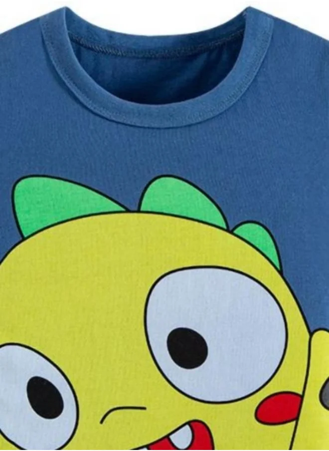 YUNIQEE Blue Printed Short Sleeve Crew Neck T-Shirt