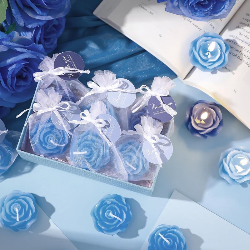 Treela 50 Set Flower Candles Wedding Favor for Guests Mini Blue Rose Shaped Tealight Candles for Return Gift Wedding Birthday Bridal Shower Housewarming Party - Image 2