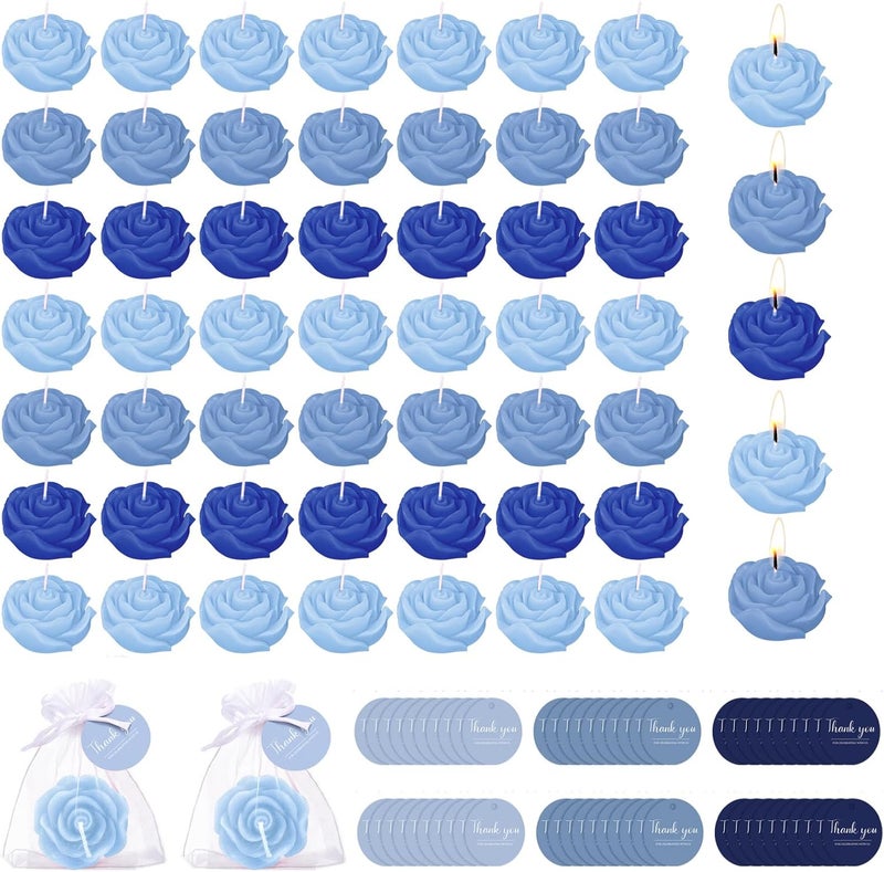 Treela 50 Set Flower Candles Wedding Favor for Guests Mini Blue Rose Shaped Tealight Candles for Return Gift Wedding Birthday Bridal Shower Housewarming Party - Image 1