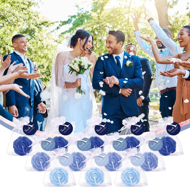 Treela 50 Set Flower Candles Wedding Favor for Guests Mini Blue Rose Shaped Tealight Candles for Return Gift Wedding Birthday Bridal Shower Housewarming Party - Image 3