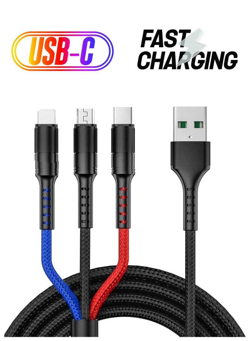 ELTRAZONE 3 in 1 Multi 5A original fast charging 1.2m cable, CE, FCC, ROSH Certified, Lighting/Type C/Micro, compatible with iPhone 3A /Huawei/Samsung/OPPO vooc/Xiaomi/Honor TYPE C 5a (Multicolored 2M) - Image 1