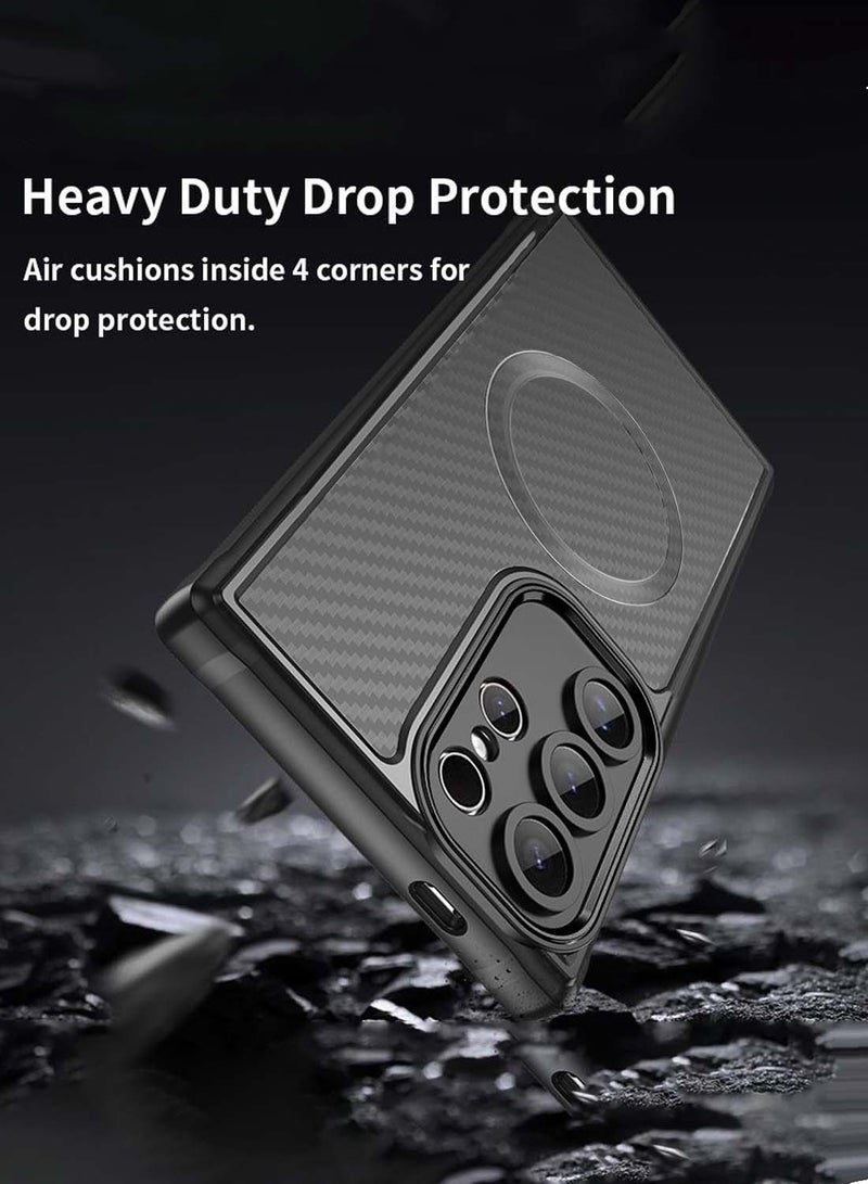 دبليو تيك سامسونج جالاكسي S25 الترا 2025 بريميوم 100 اس فوكس بكسل سلسلة مادة ألياف الكربون الهجينة TPU مع غطاء جراب حماية من السقوط الكامل MagSafe - أسود - Image 2