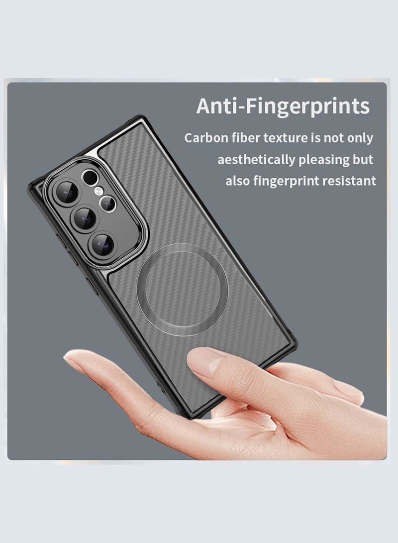 دبليو تيك سامسونج جالاكسي S25 الترا 2025 بريميوم 100 اس فوكس بكسل سلسلة مادة ألياف الكربون الهجينة TPU مع غطاء جراب حماية من السقوط الكامل MagSafe - أسود - Image 3
