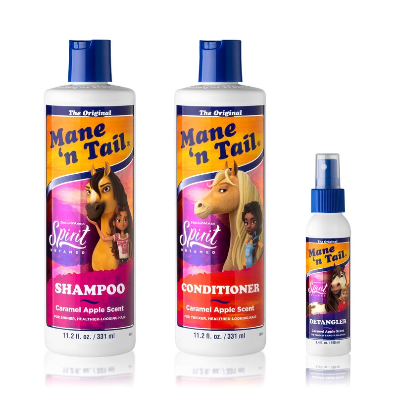 Mane 'n Tail Spirit Untamed Shampoo, Conditioner & Detangler Set – Caramel Apple Scented, Gentle Coconut Oil Formula for Kids, Soft, Silky Hair (Shampoo & Conditioner 11.02 oz Each, Detangler 3.4 oz) - Image 1