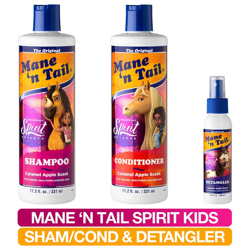 Mane 'n Tail Spirit Untamed Shampoo, Conditioner & Detangler Set – Caramel Apple Scented, Gentle Coconut Oil Formula for Kids, Soft, Silky Hair (Shampoo & Conditioner 11.02 oz Each, Detangler 3.4 oz) - Image 3