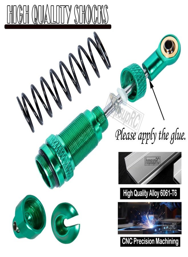 hopsupRC Full Aluminum Big Bore RC Shocks Absorber Damper Upgrades Part for 1/18 Granite Grom Mega 380 Brushed 4x4 Monster Truck RTR,Front Rear Assembled Full Metal Shocks,4PCS Green - Image 5